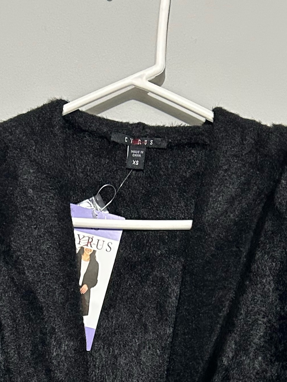 Cyrus Black Fuzzy Open-Front Cardigan